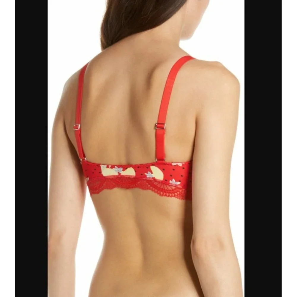 Free People NEW‎ Womens Small Red Cherry Mari Printed Bralette Lace ob923939
